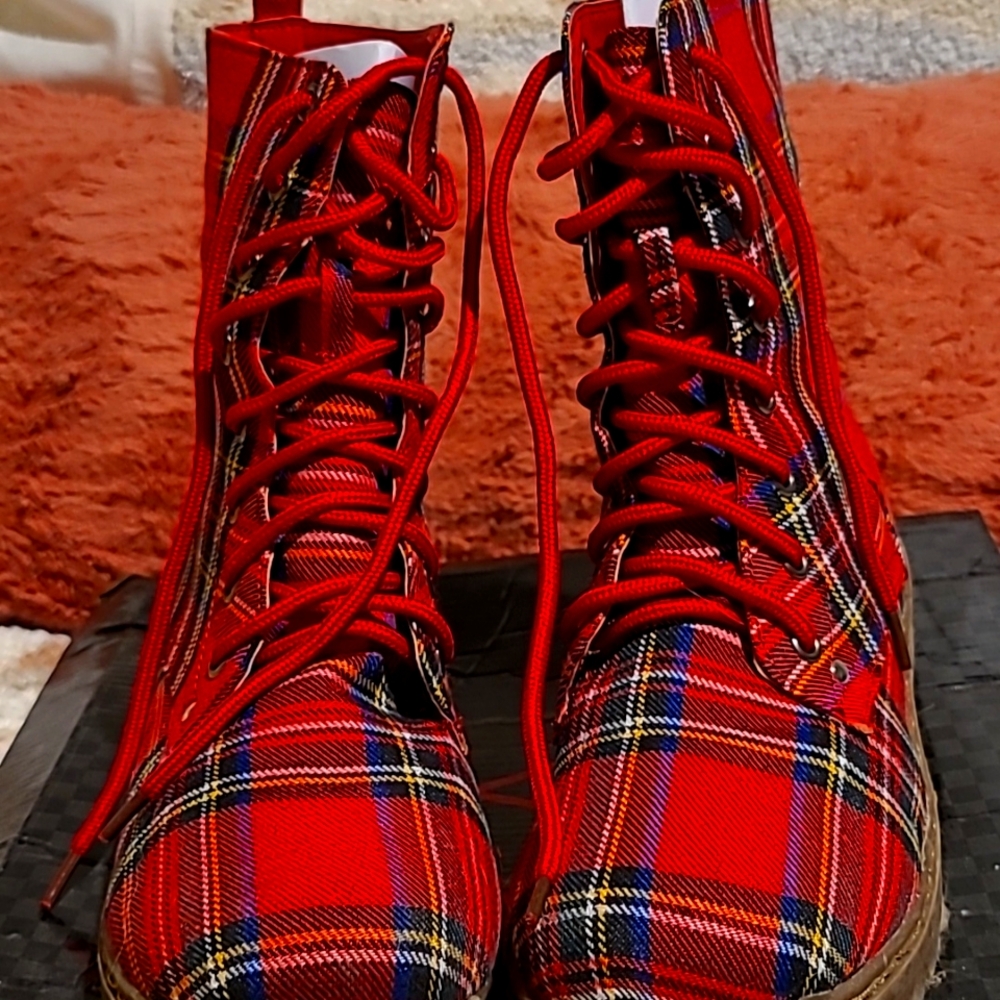 Red plaid boots